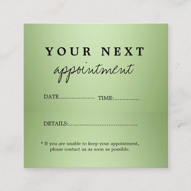 Luxury Mint Green Beauty Salon Appointment Card (Front)