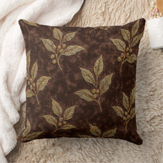 Luxury Mocha Velvet Coffee Branch Throw Pillow