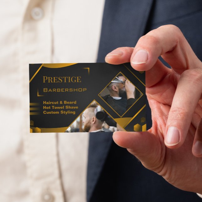 Luxury Modern Black and Gold Barbershop Business Card (Creator Uploaded)