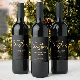 Luxury Modern Black Christmas Wine Label