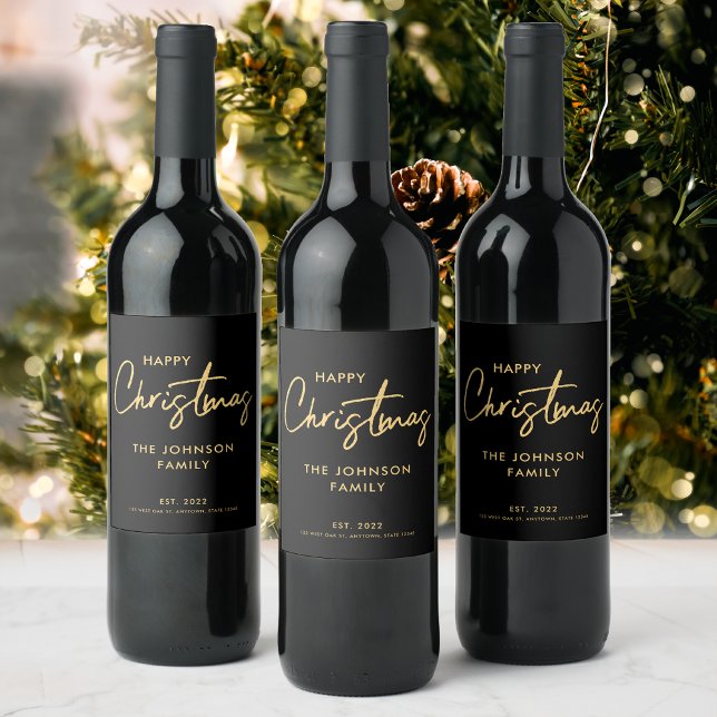 Luxury Modern Black Christmas Wine Label (Creator Uploaded)