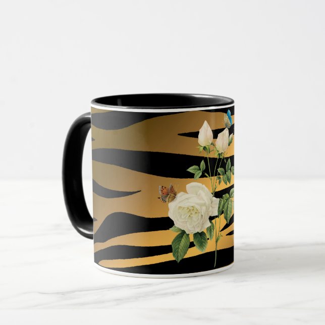 Luxury Modern Black Gold Rose Tigar Mug (Front Left)