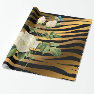 Luxury Modern Black Gold Rose Tigar Wrapping Paper
