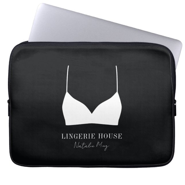Luxury Modern Black White Lingerie Boutique Logo Laptop Sleeve (Front)