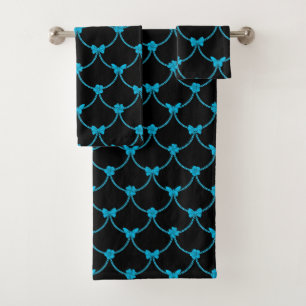 Luxury Modern Blue Natural Floral Butterfly Bath Towel Set