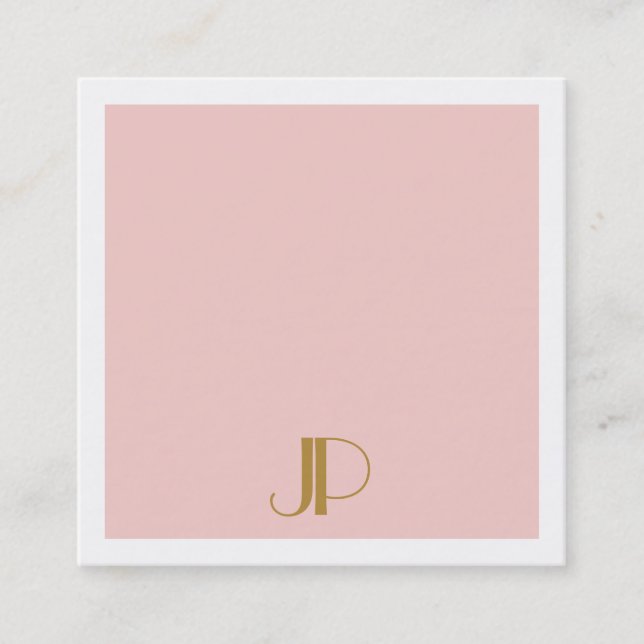 Luxury Modern Blush Pink Elegant Gold Monogram Square Business Card (Front)