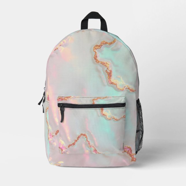 Luxury Modern Blush Pink Soft Mint Gold Collection Printed Backpack (Front)