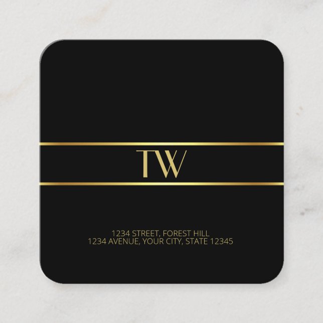 Luxury Modern Elegant Gold Monogrammed Template Square Business Card (Front)
