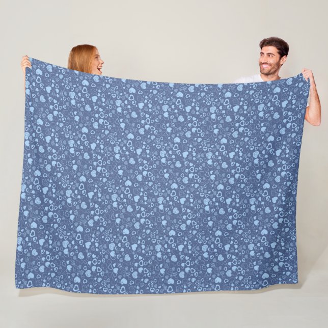 Luxury Modern Elegant Love Blue Heart Fleece Blanket (In Situ)