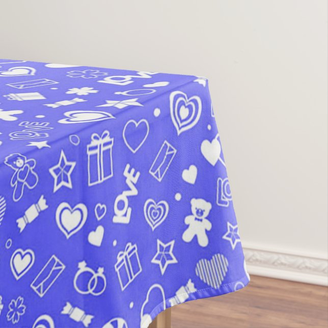 Luxury Modern Elegant Love Blue Heart Tablecloth (In Situ)