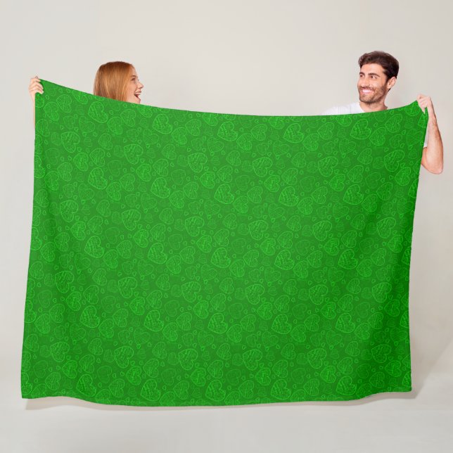 Luxury Modern Elegant Love Green Heart Fleece Blanket (In Situ)
