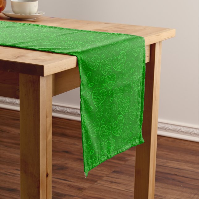 Luxury Modern Elegant Love Green Heart Long Table Runner (In Situ)