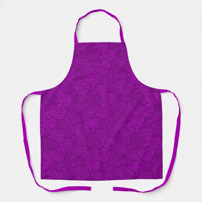 Luxury Modern Elegant Love Purple Heart Apron (Front)
