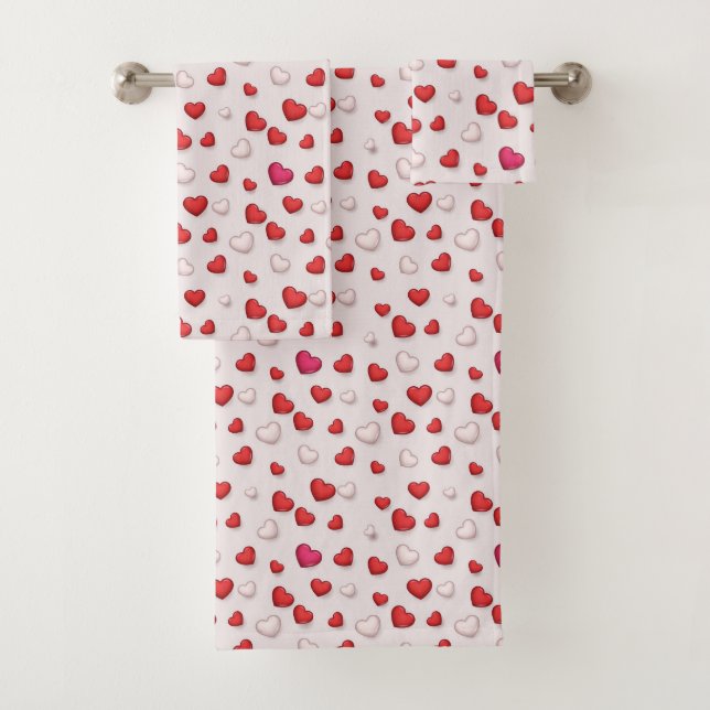 Luxury Modern Elegant Love Red Heart Bath Towel Set (Insitu)