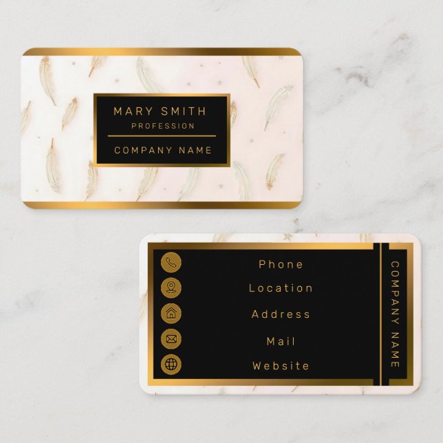 Luxury Modern Feathers Boho Collection Business Card (Front/Back)