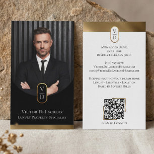 Luxury Modern Gold Arch Monogram Real Estate Photo Business Card