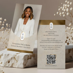 Luxury Modern Gold Arch Monogram Real Estate Photo Business Card