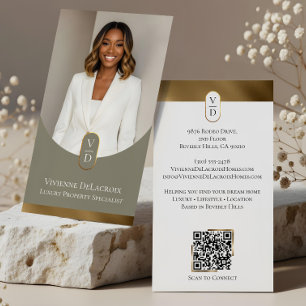 Luxury Modern Gold Arch Monogram Real Estate Photo Business Card