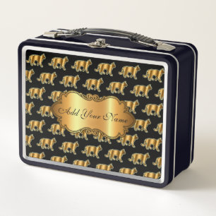 Luxury Modern Gold Cat Add Your Text Metal Lunch Box