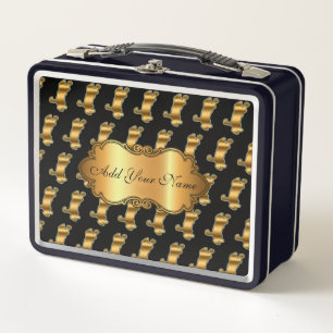 Luxury Modern Gold Cat Add Your Text Metal Lunch Box