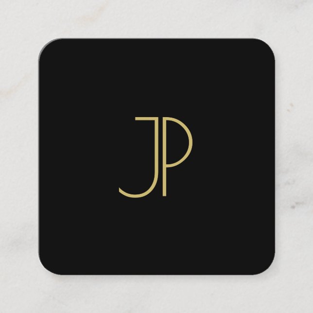 Luxury Modern Gold Look Monogram Initial Template Square Business Card (Front)