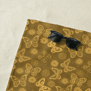 Luxury Modern Gold Natural Floral Butterfly Beach Towel