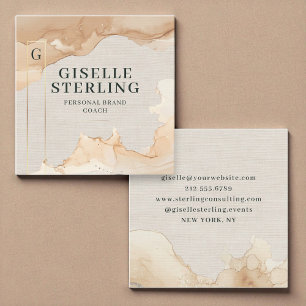 Luxury Modern Linen Watercolor Gold Foil  Square Business Card