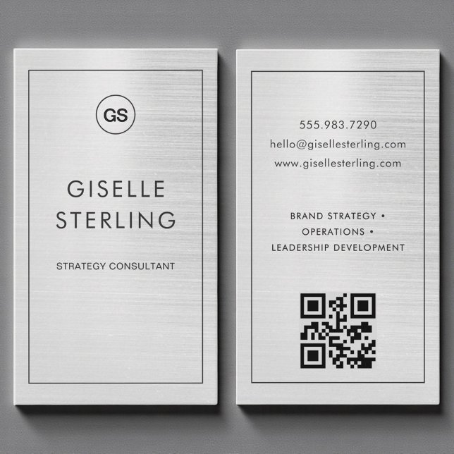 Luxury Modern Metallic Monogram QR Code Business Card (Creator Uploaded)