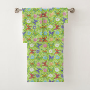 Luxury Modern Natural Floral Butterfly Bath Towel Set