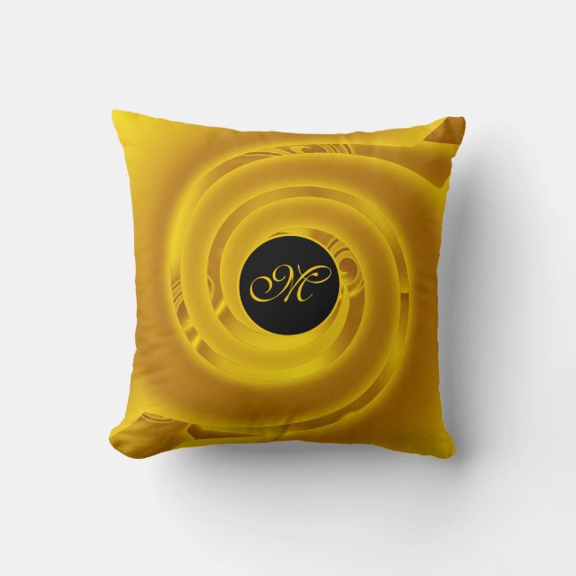 Luxury Modern Neon Gold Abstract Floral Rose Cushion (Front)