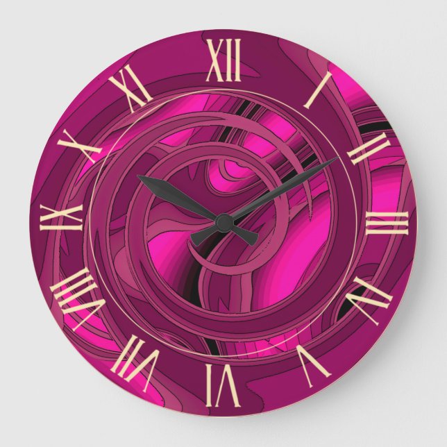Luxury Modern Pink Abstract Floral Rose Large Clock (Front)