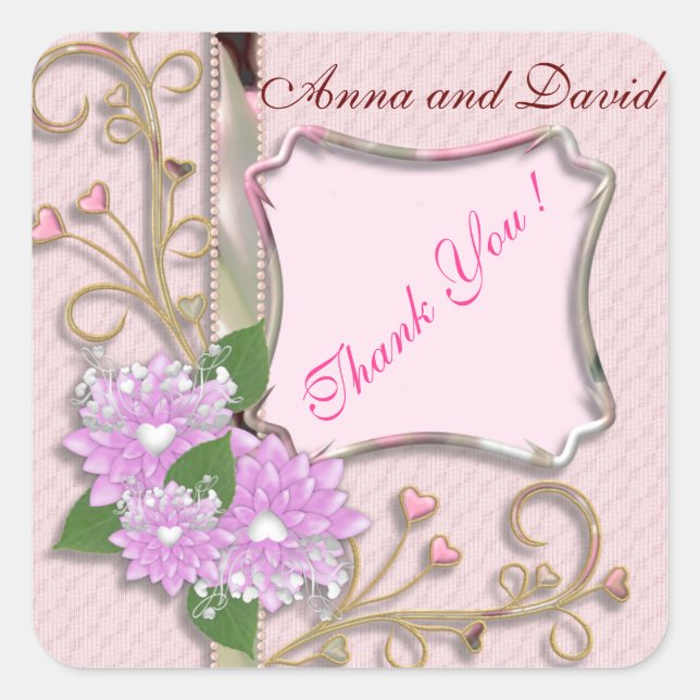 Luxury Modern Pink Heart Add Your Text Square Sticker (Front)