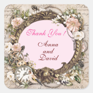 Luxury Modern Pink Rose Add Your Text Square Stick Sticker