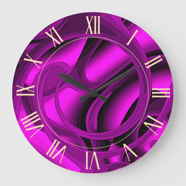 Luxury Modern Purple Abstract Floral Rose Large Clock (Front)