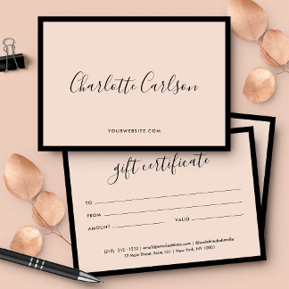 Luxury Modern Script Blush Pink Gift Certificate