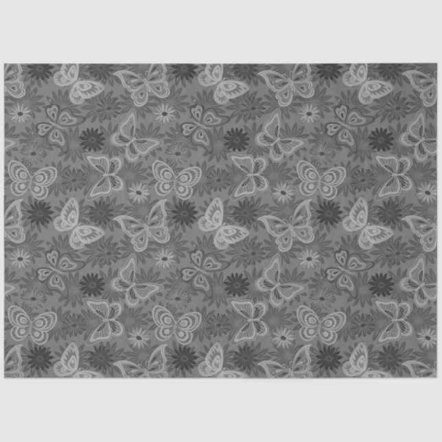 Luxury Modern Silver Natural Floral Butterfly Tissue Paper (Front)