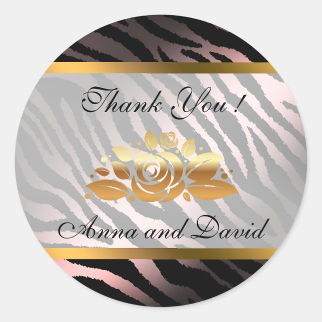 Luxury Modern Silver Pink Tiger Add Your Text Classic Round Sticker (Front)
