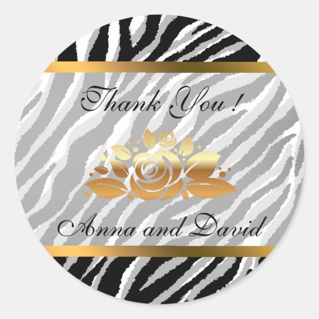 Luxury Modern Silver Tiger Add Your Text Classic Round Sticker (Front)