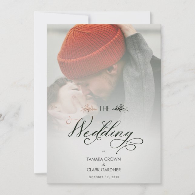 Luxury Modern Transparency Wedding Photo Script Invitation (Front)