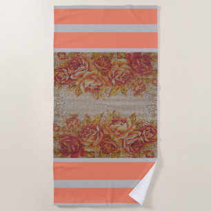 Luxury Modern Vintage Floral Rose Beach Towel