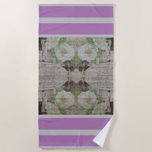 Luxury Modern Vintage Floral Rose Beach Towel