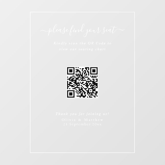 Luxury Modern Wedding QR Code Seating Chart Sign (Sheet)