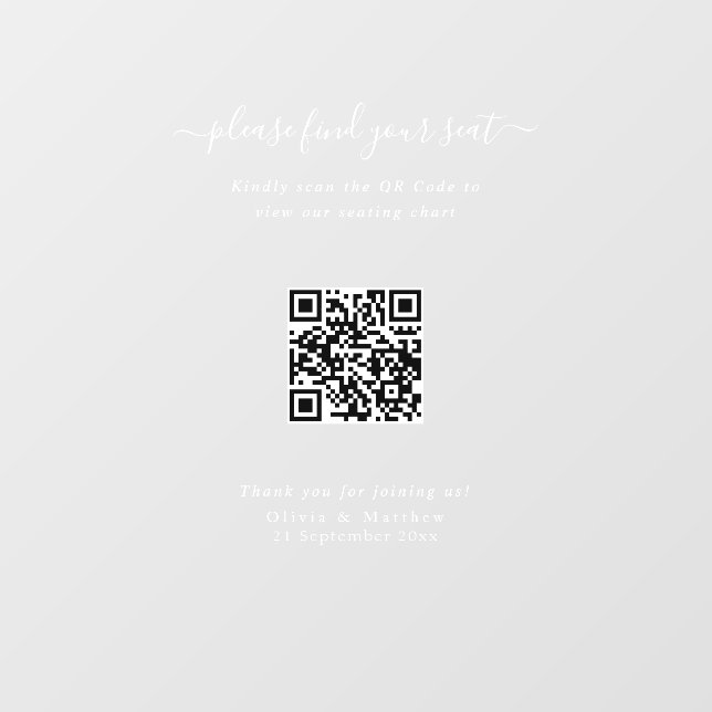 Luxury Modern Wedding QR Code Seating Chart Sign (Sheet)