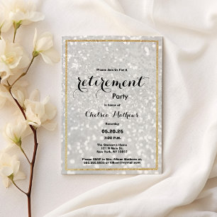 Luxury modern white gold glitter Retirement Party Invitation