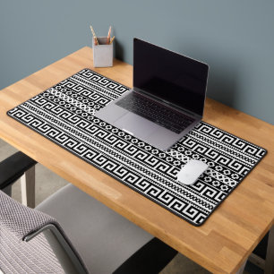 Luxury Monochrome Ancient Greek Aztec Maze Linear  Desk Mat