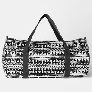 Luxury Monochrome Ancient Greek Aztec Maze Linear Duffle Bag