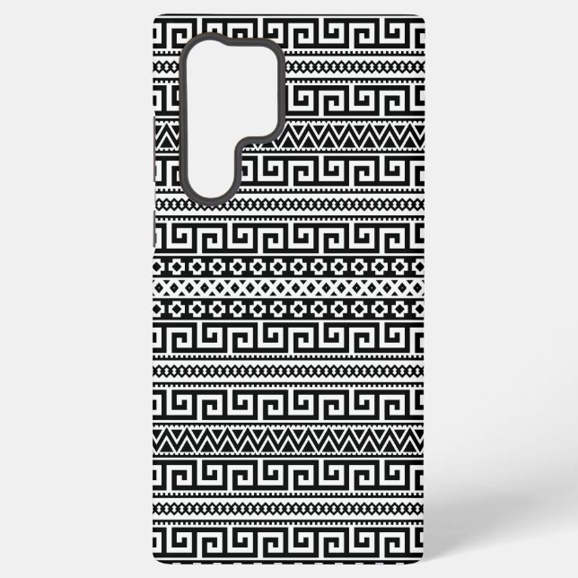Luxury Monochrome Ancient Greek Aztec Maze Linear  Samsung Galaxy S22 Ultra Case (Back)