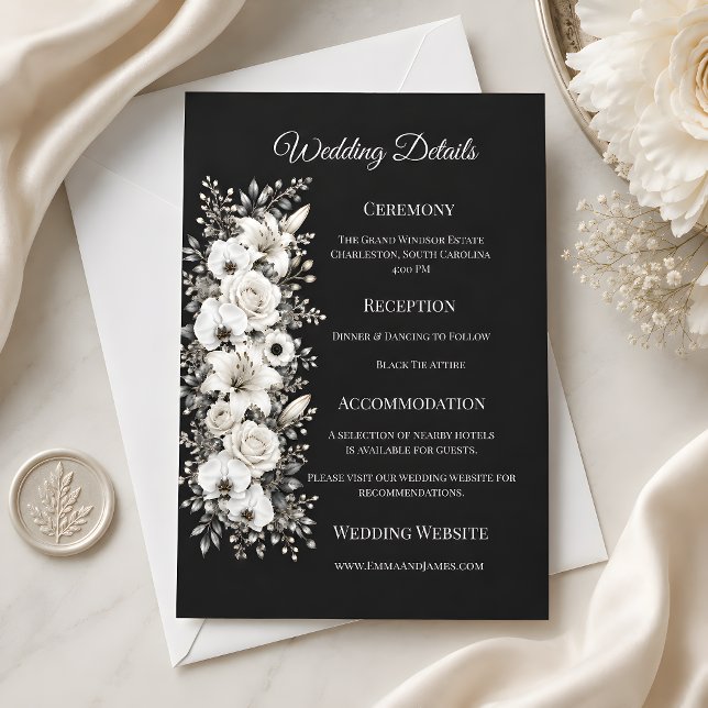 Luxury Monochrome Wedding Details Card (Luxury monochrome wedding collection details card. Mockup created using AI technology)