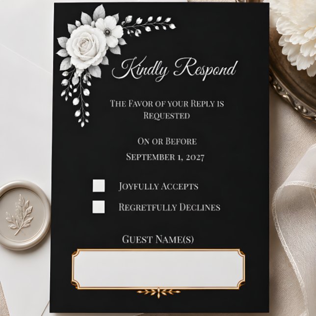Luxury Monochrome Wedding  RSVP Card (This mockup image of the RSVP card has been created using AI technology)