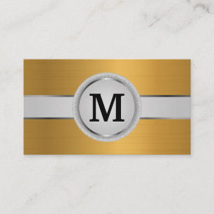 Luxury Monogram Band Metallic Gold Brushed Business Card